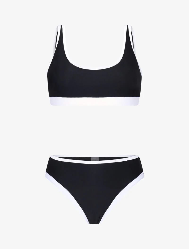 Bikini brassière à bords contrastants - noir