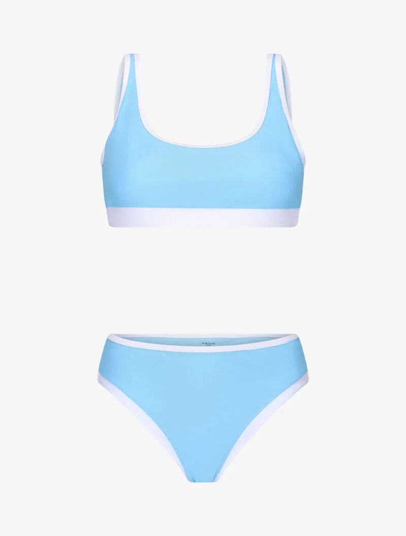 Bikini brassière à bords contrastants - bleu clair