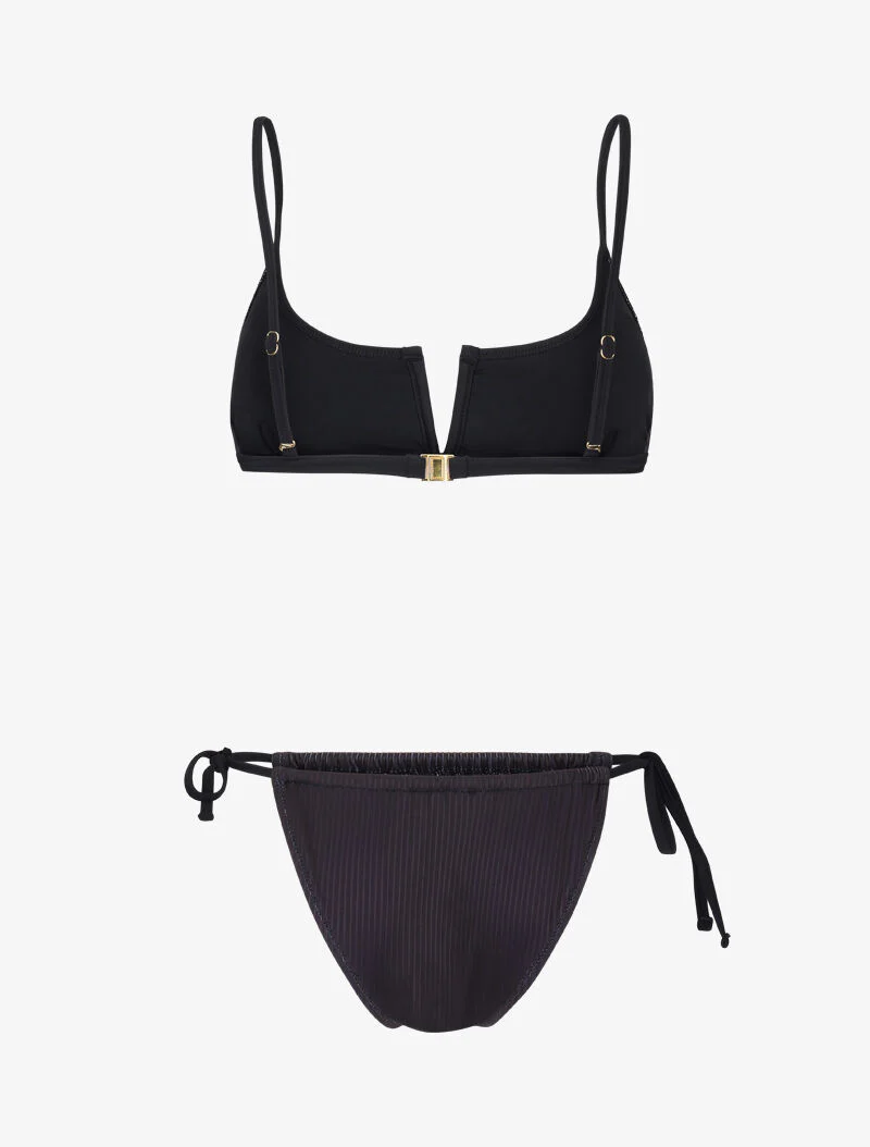 Bikini brassière côtelé à échancrure en V - noir - Image 2