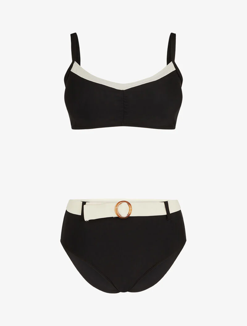 Bikini brassière et culotte montante ceinturée - noir