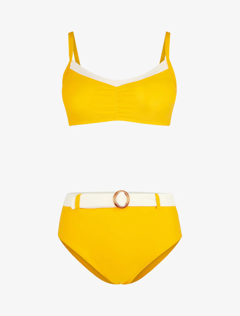 Bikini brassière et culotte montante ceinturée - moutarde