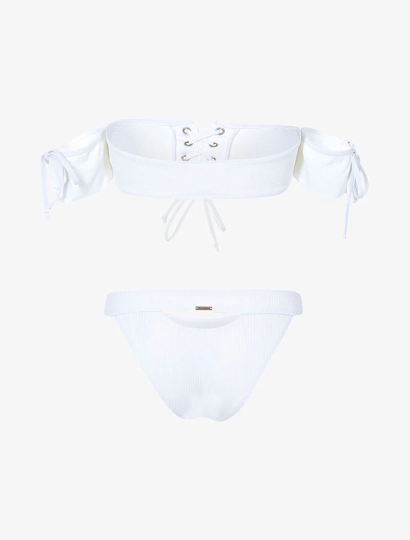 Bikini côtelé à corsage et tanga ajouré - blanc - Image 2