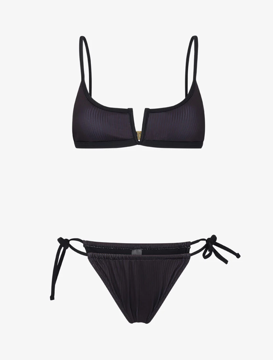 Bikini côtelé à fente - Noir