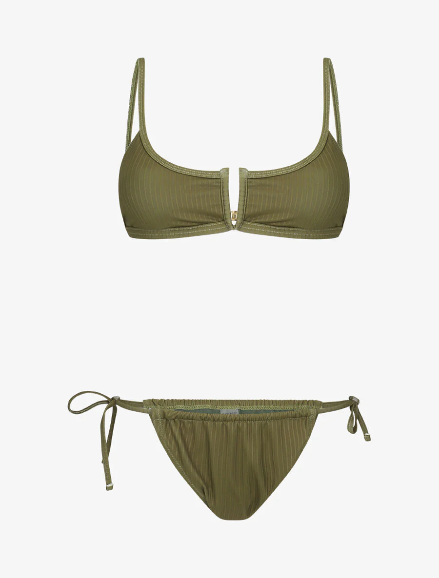 Bikini côtelé à fente - Kaki