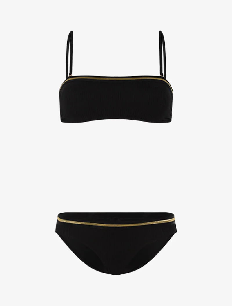 Bikini côtelé à liserés contrastants - noir/or