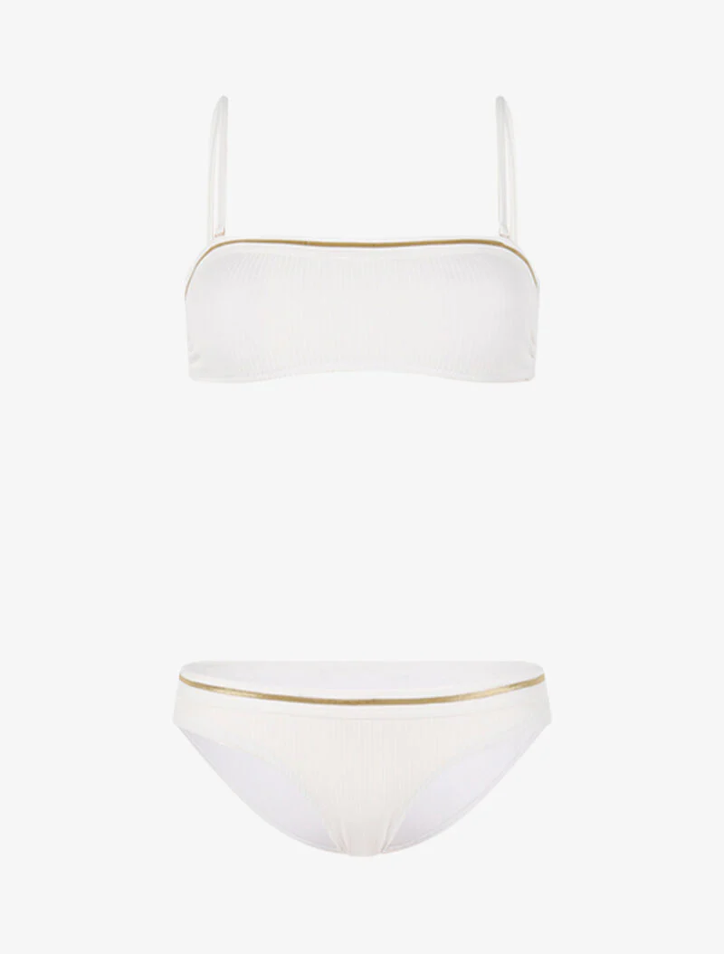 Bikini côtelé à liserés contrastants - écru/or