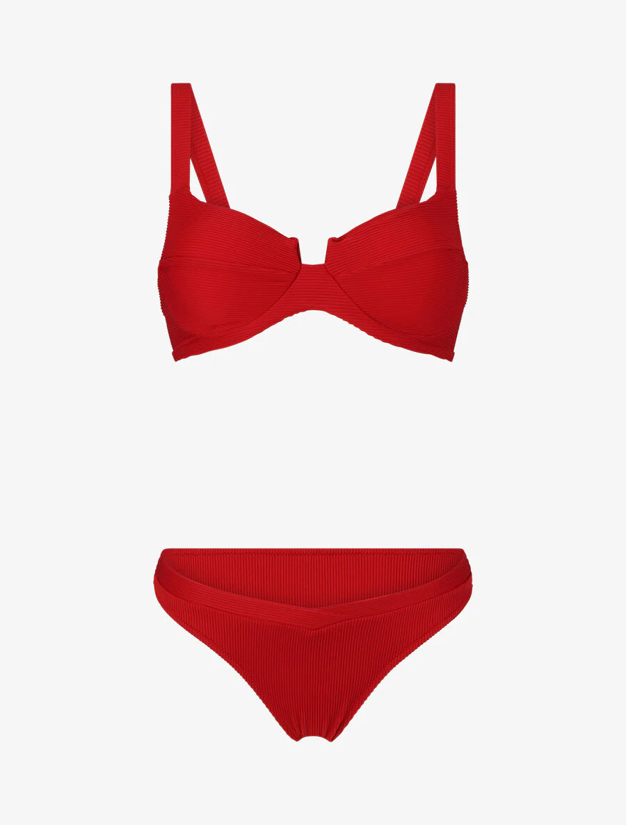 Bikini côtelé échancré - Rouge