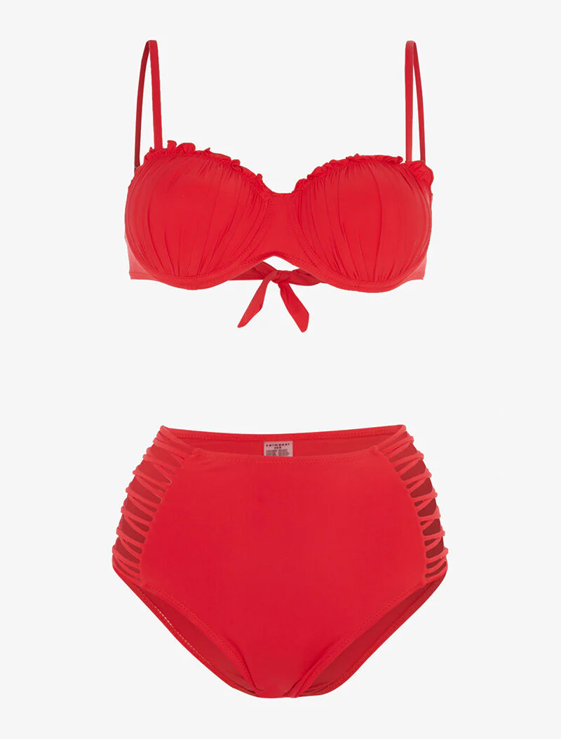 Bikini culotte lace out - rouge