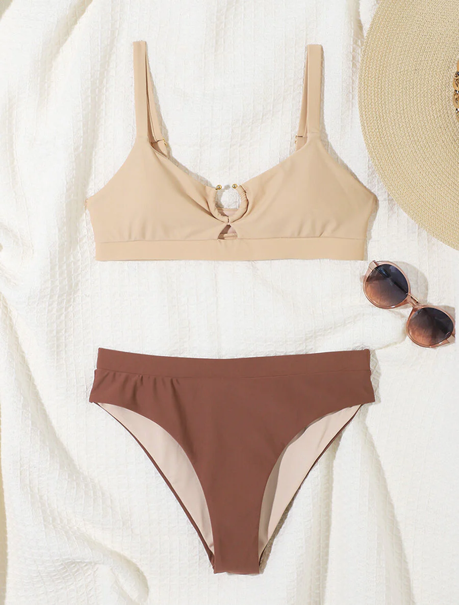 Bikini dépareillé à anneau - Beige