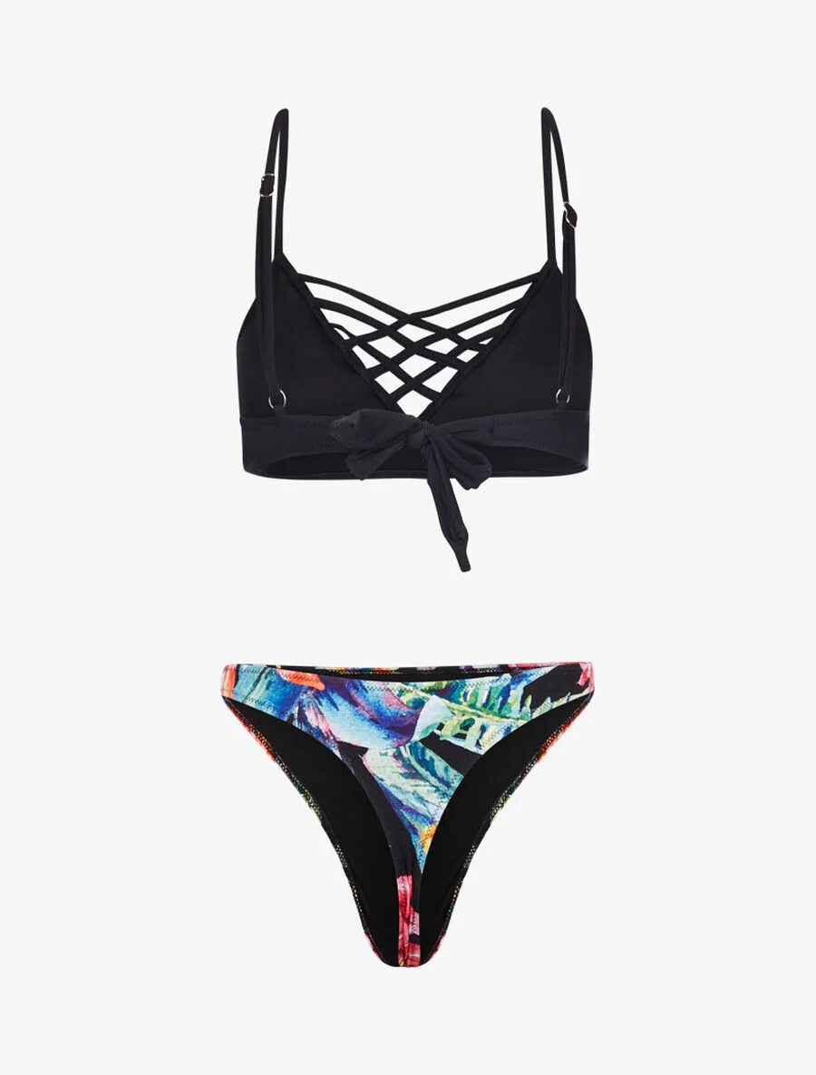 Bikini dépareillé à imprimé floral - Noir - Image 2