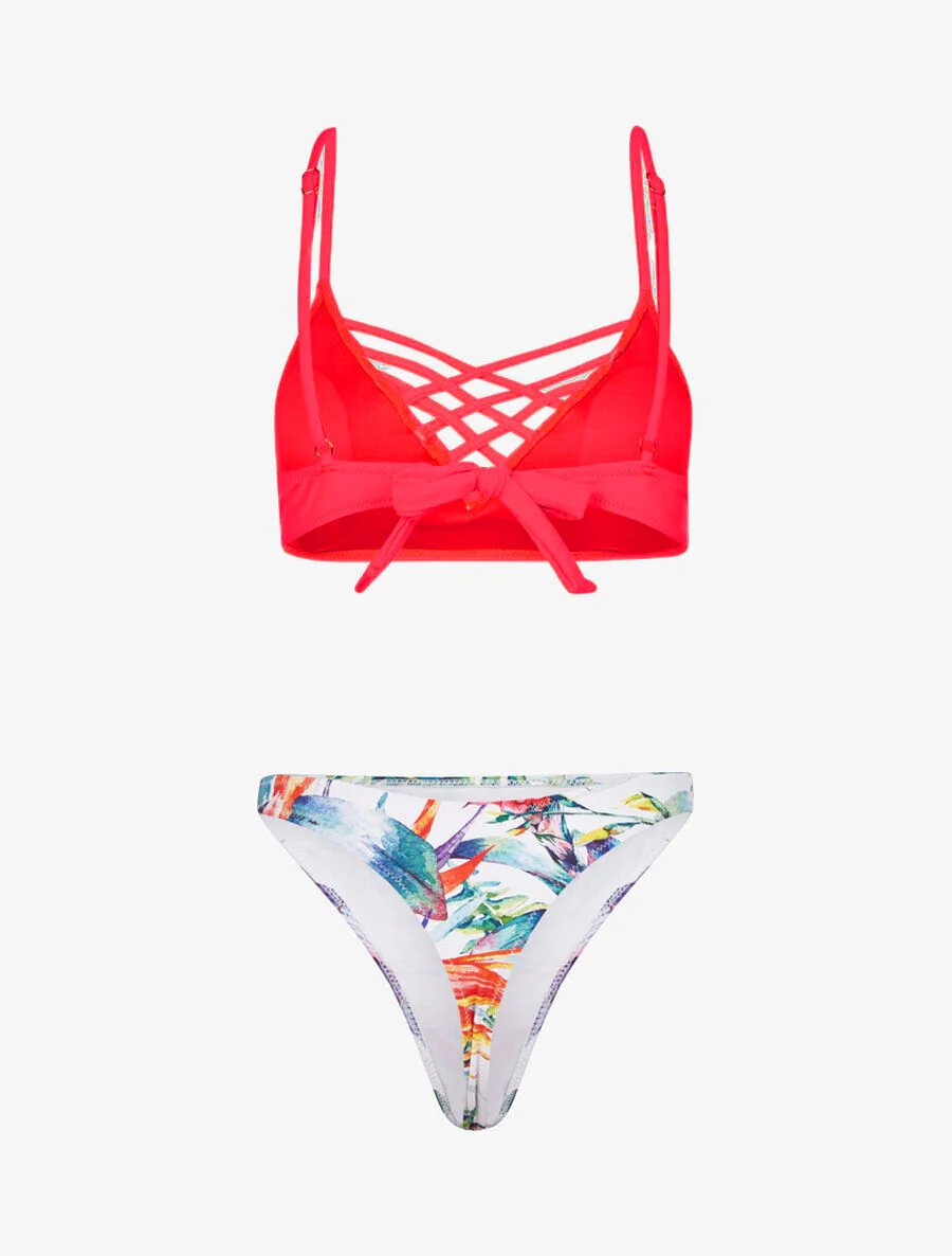 Bikini dépareillé à imprimé floral - Rose fluo - Image 2
