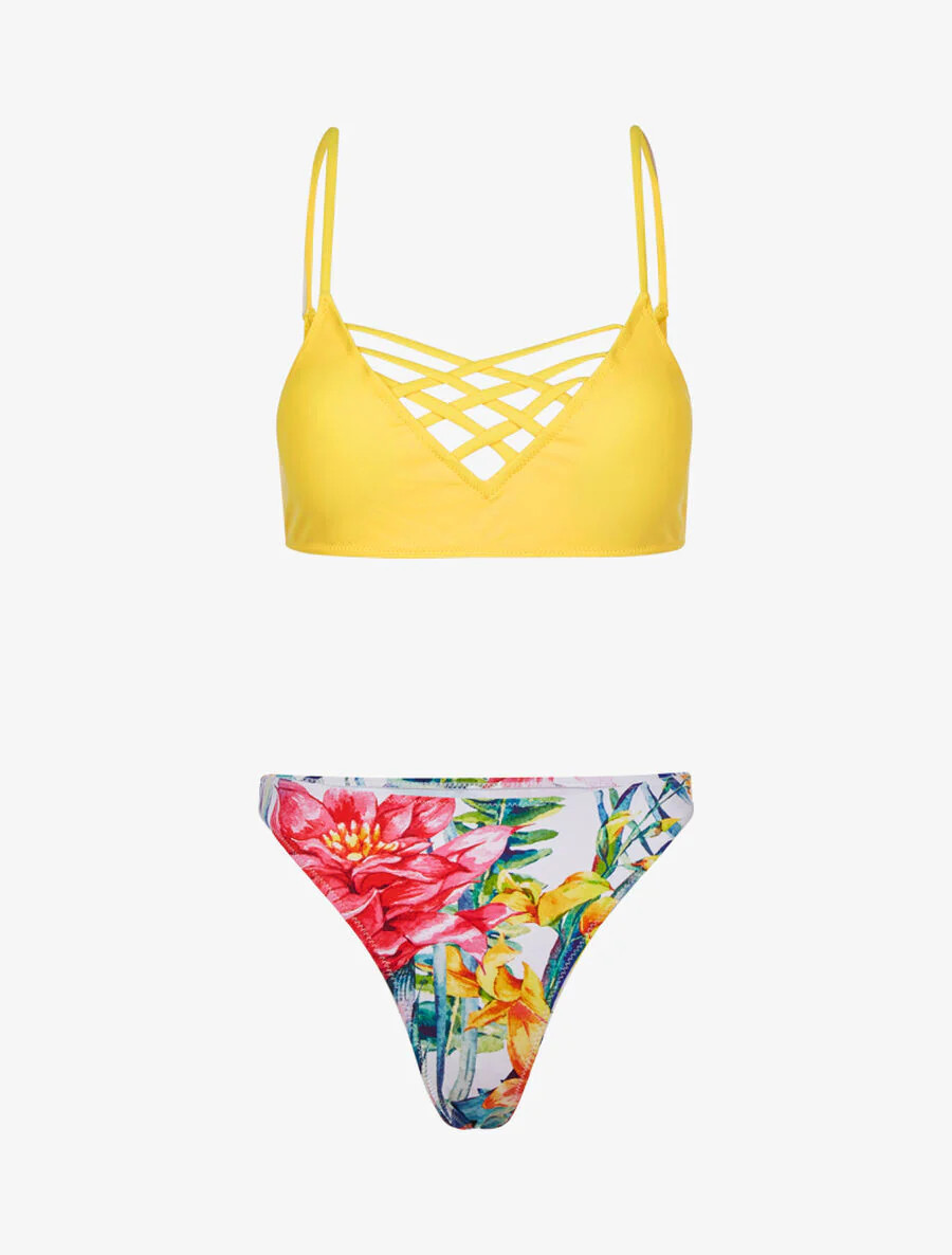 Bikini dépareillé à imprimé floral - Jaune - Image 2