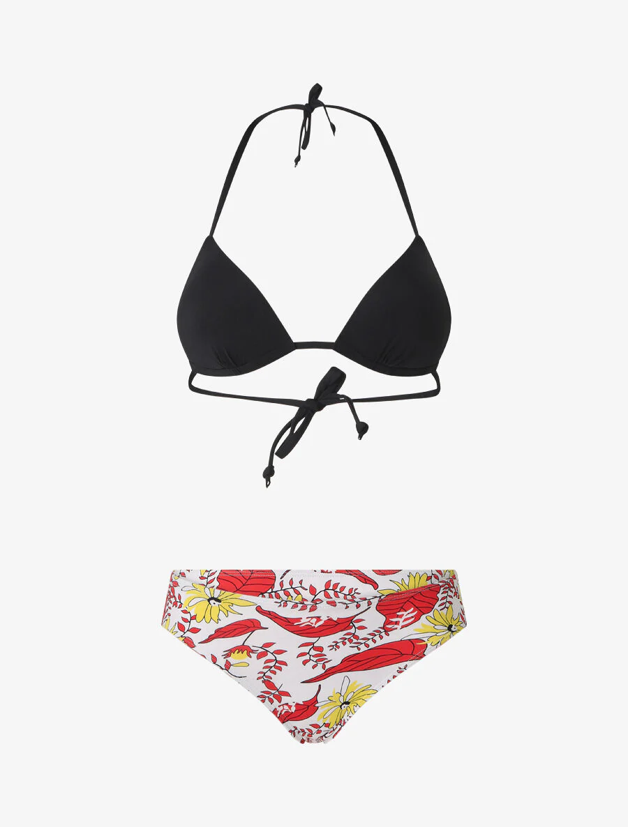 Bikini dépareillé fleuri - Noir