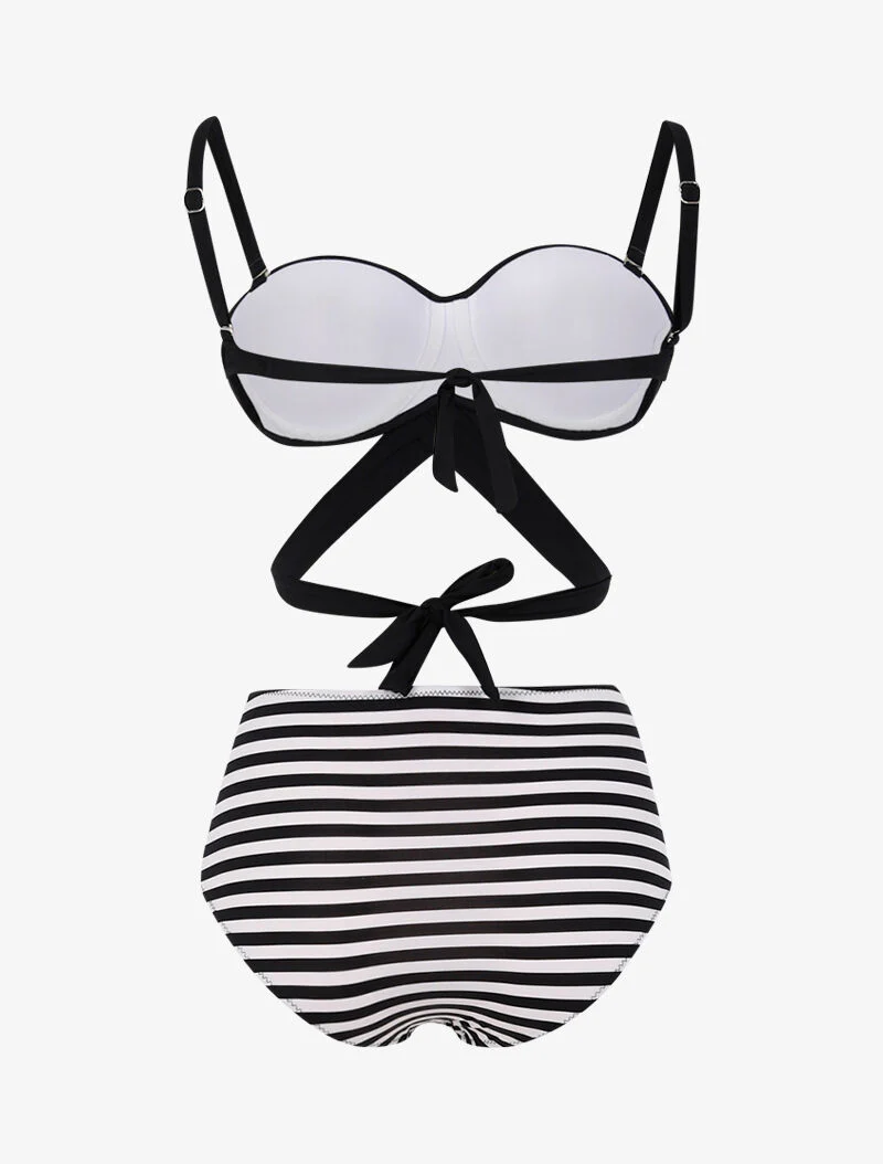 Bikini dépareillé style marinière - noir - Image 2