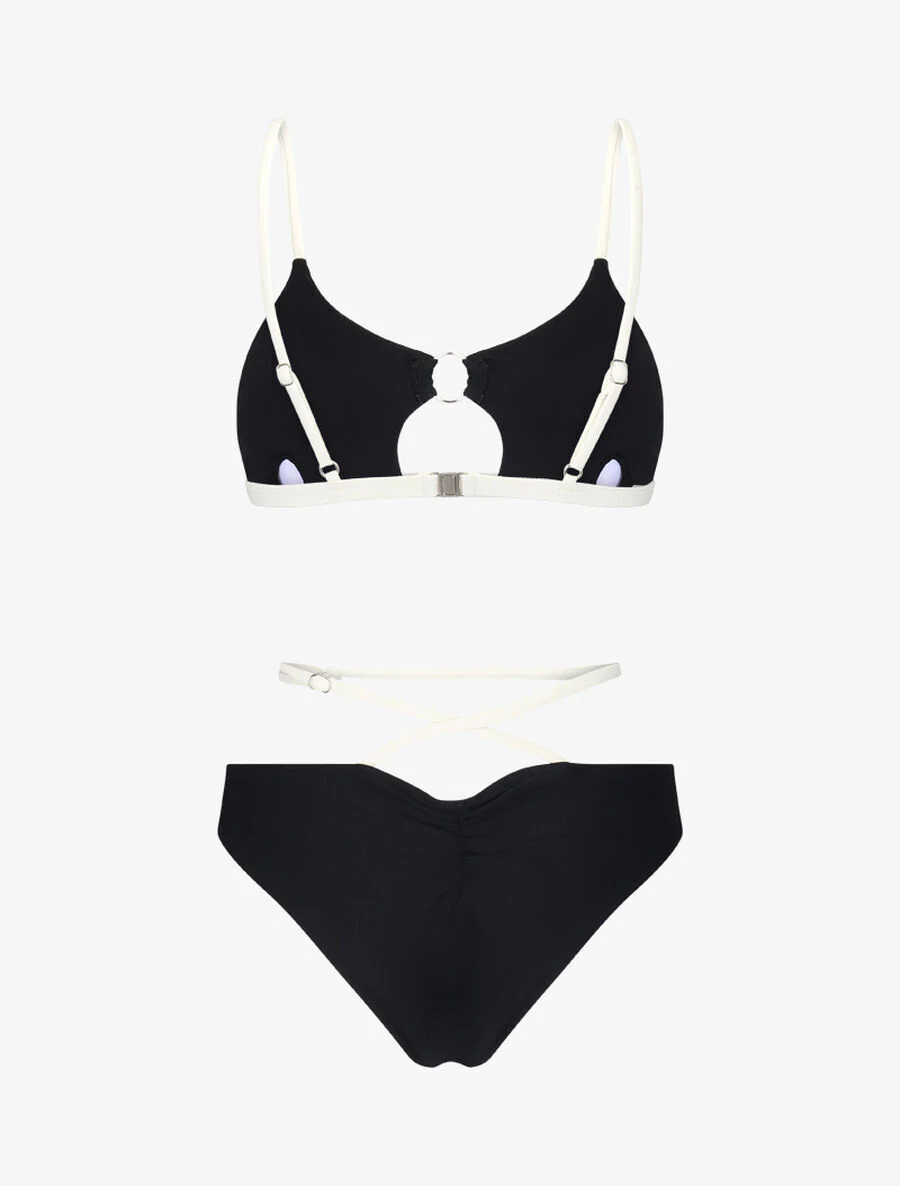 Bikini échancré à anneau - Noir - Image 2