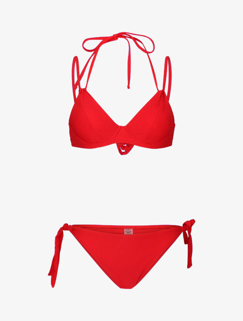 Bikini emboitant à jeu de liens - rouge