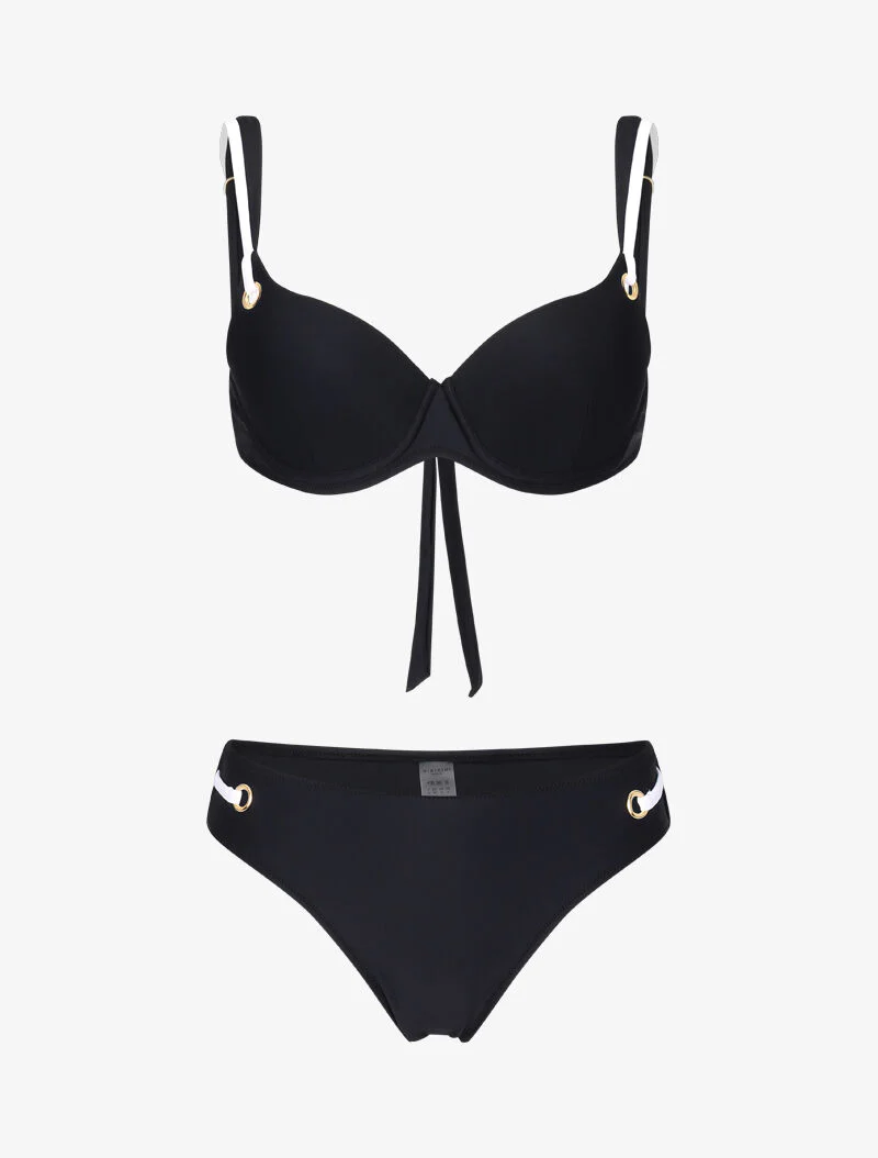 Bikini emboitant à oeillets et liens contrastants - noir