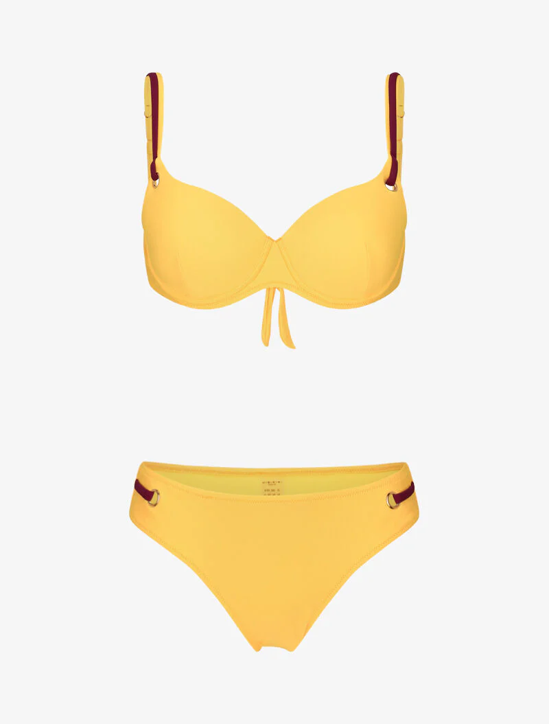 Bikini emboitant à oeillets et liens contrastants - jaune