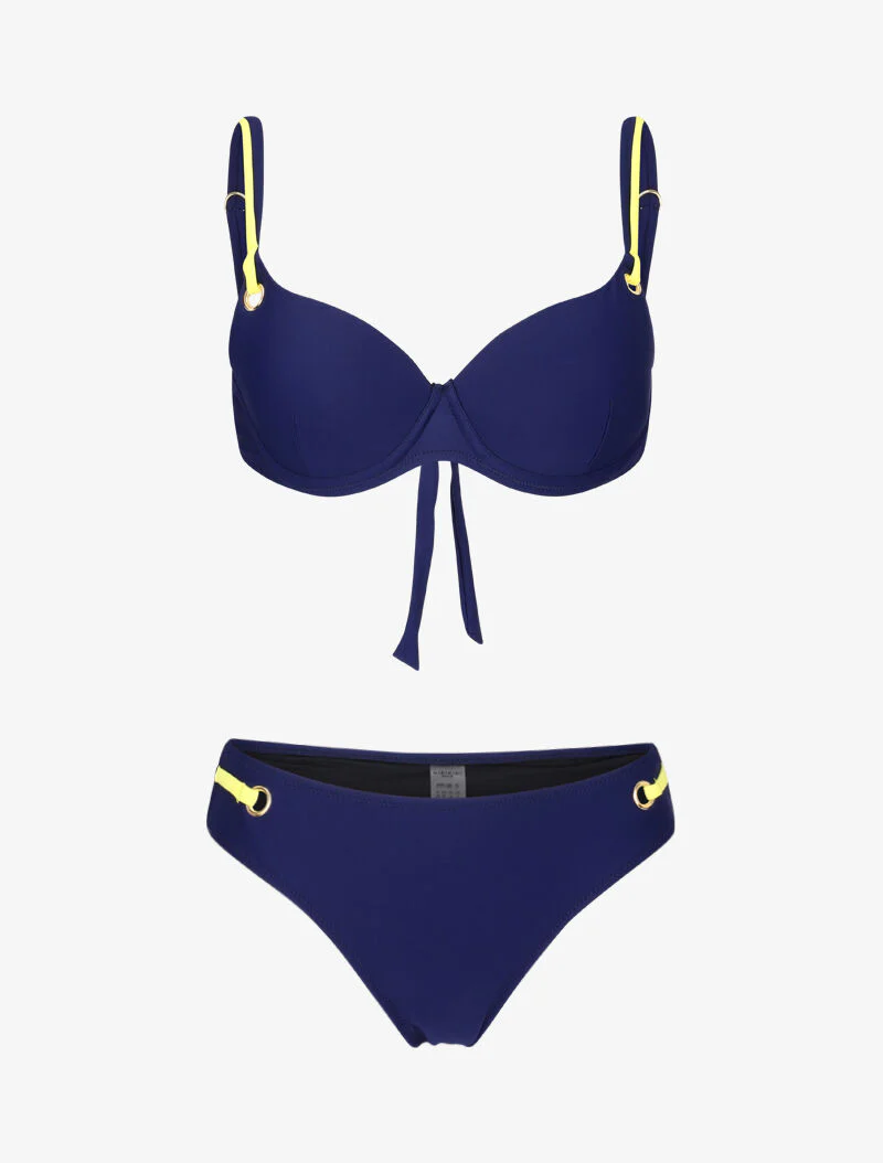 Bikini emboitant à oeillets et liens contrastants - marine