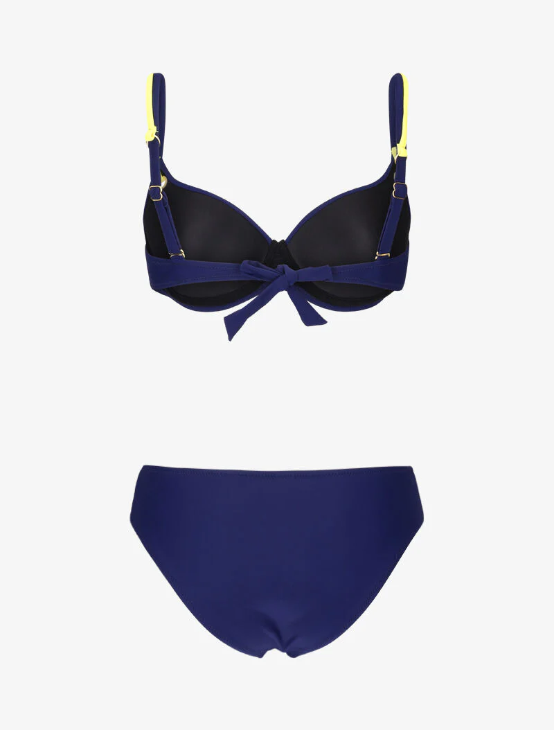 Bikini emboitant à oeillets et liens contrastants - marine - Image 2
