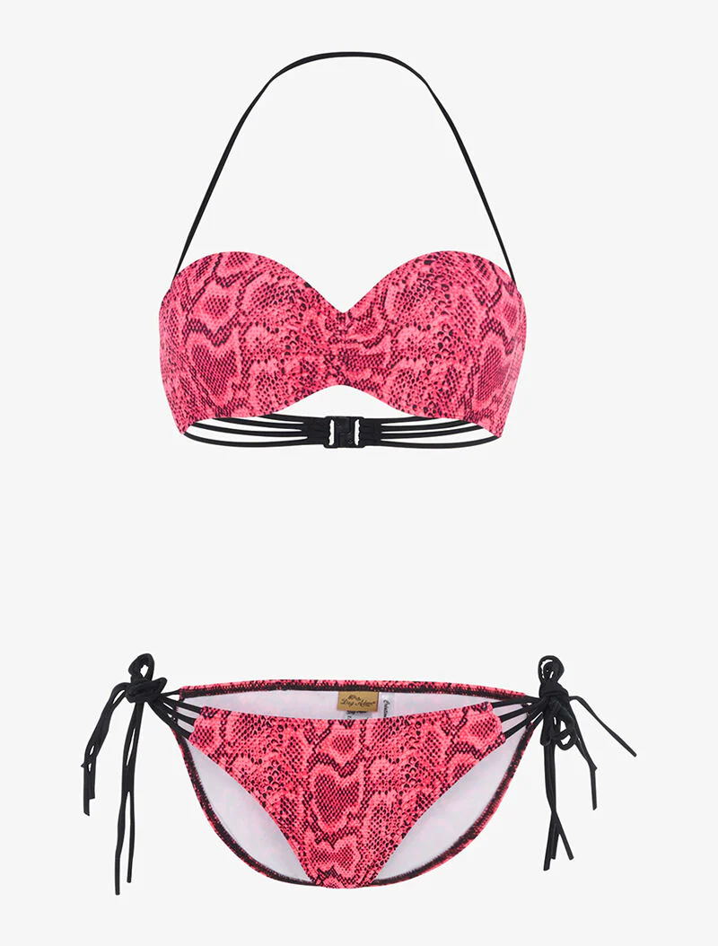 Bikini imprimé python à liens - rose fluo