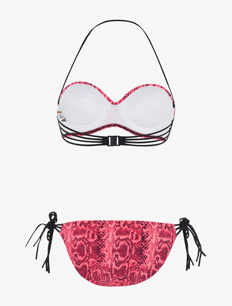 Bikini imprimé python à liens - rose fluo - Image 2