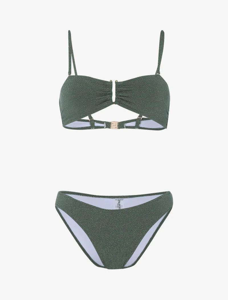 Bikini lamé à armature dorée - kaki