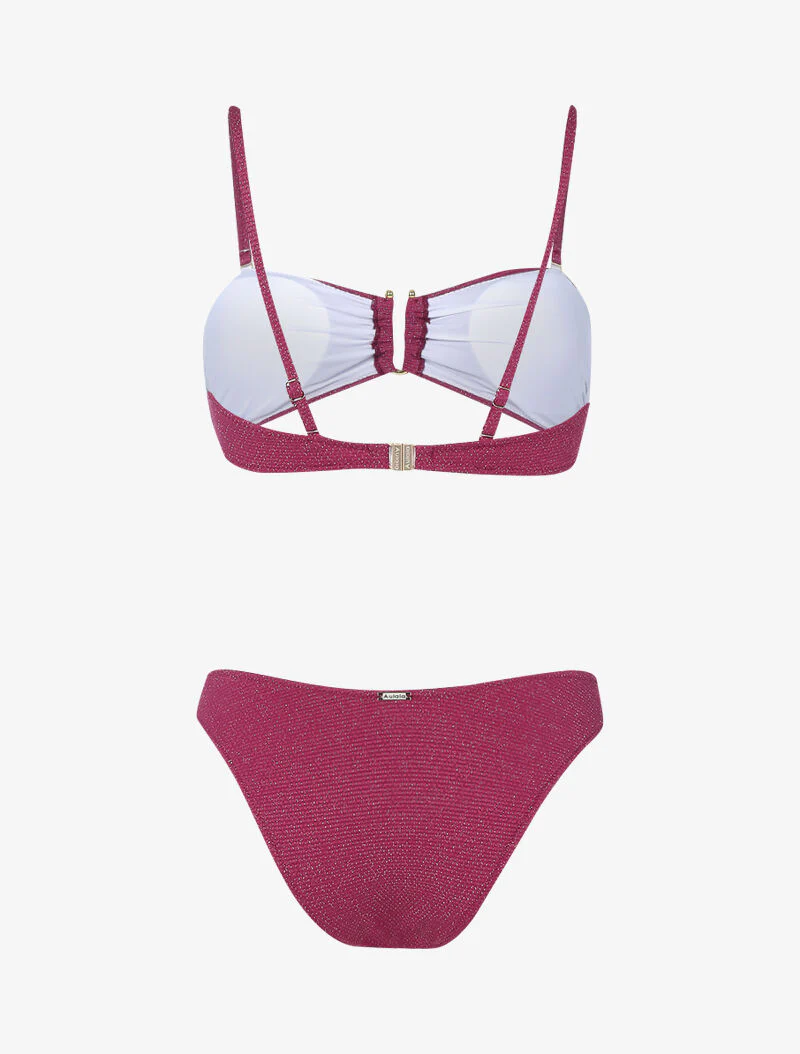 Bikini lamé à armature dorée - rouge cerise - rouge - Image 2