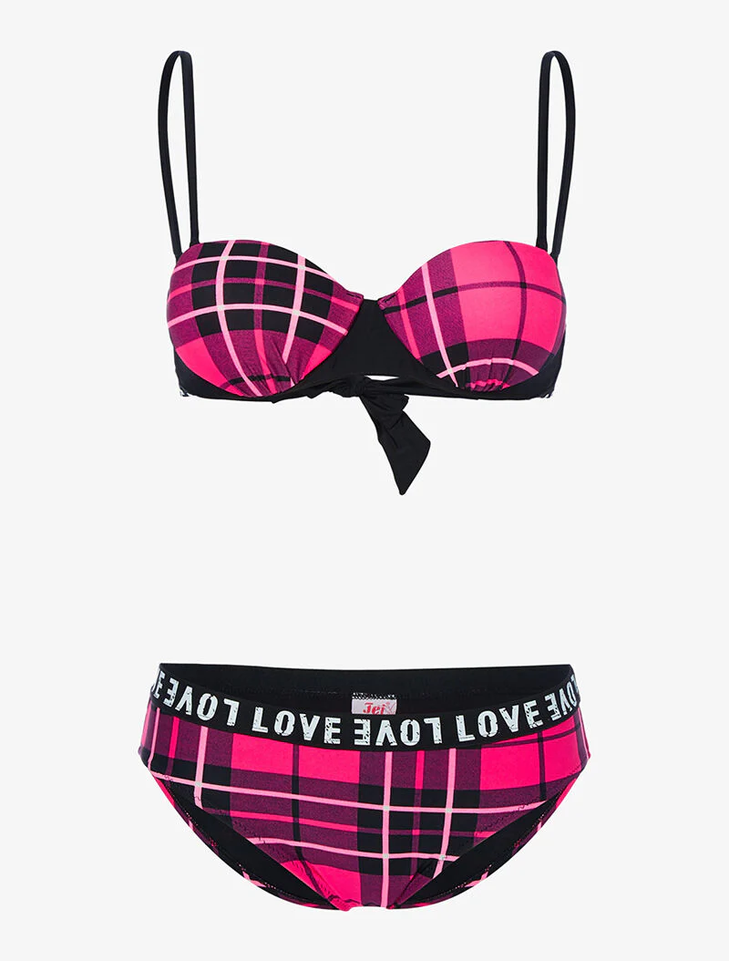 Bikini Love imprimé tartan - fushia