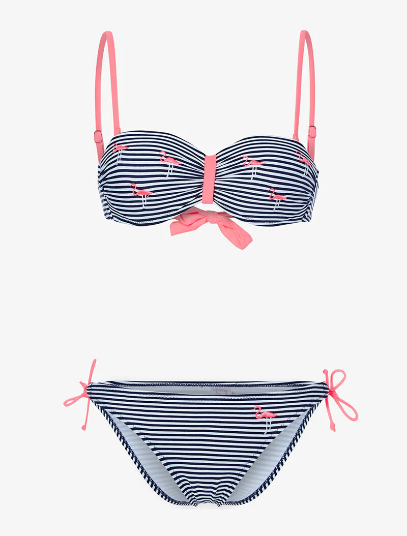 Bikini rayé à flamants roses - marine/orange fluo