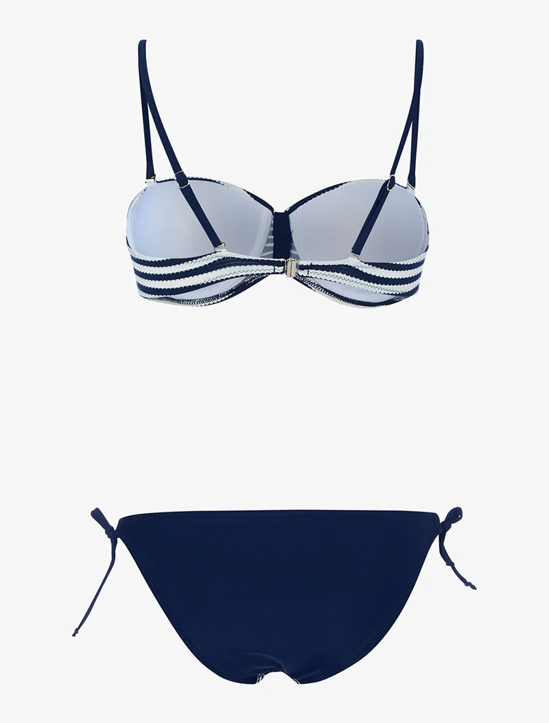 Bikini rayé à fleurs - marine - Image 2