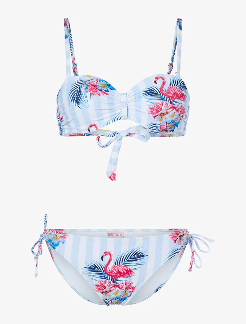 Bikini rayé à imprimé floral - bleu ciel