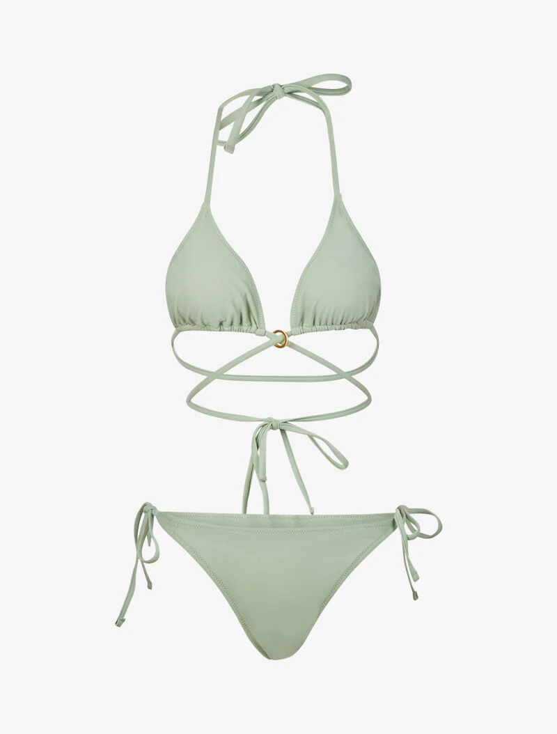 Bikini satiné avec lien à nouer - vert amande