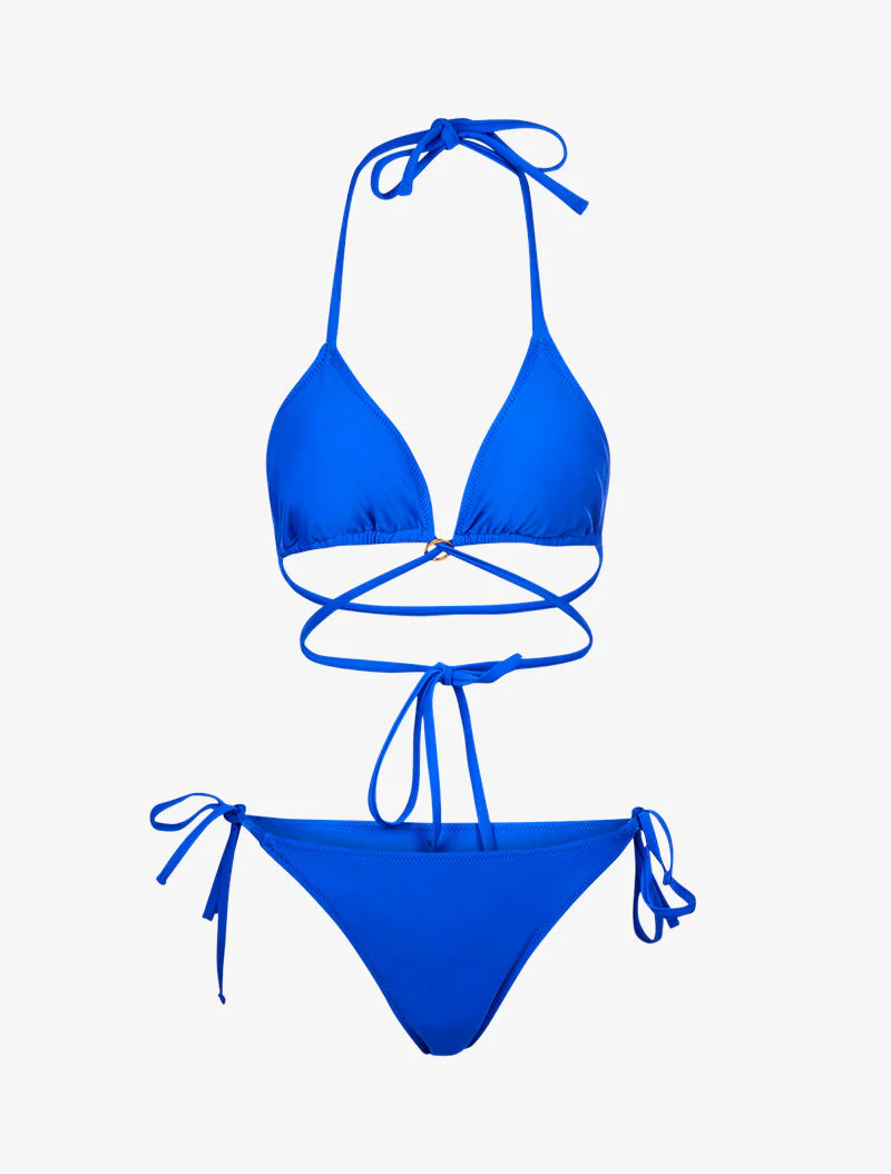 Bikini satiné avec lien à nouer - bleu électrique