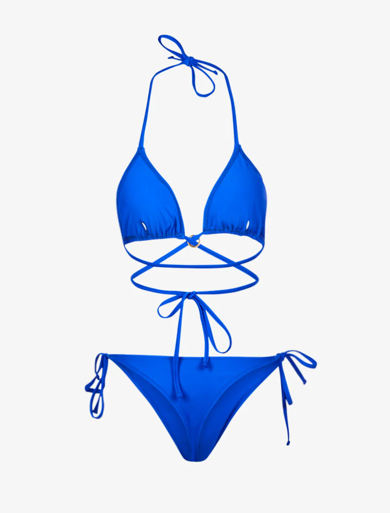 Bikini satiné avec lien à nouer - bleu électrique - Image 2