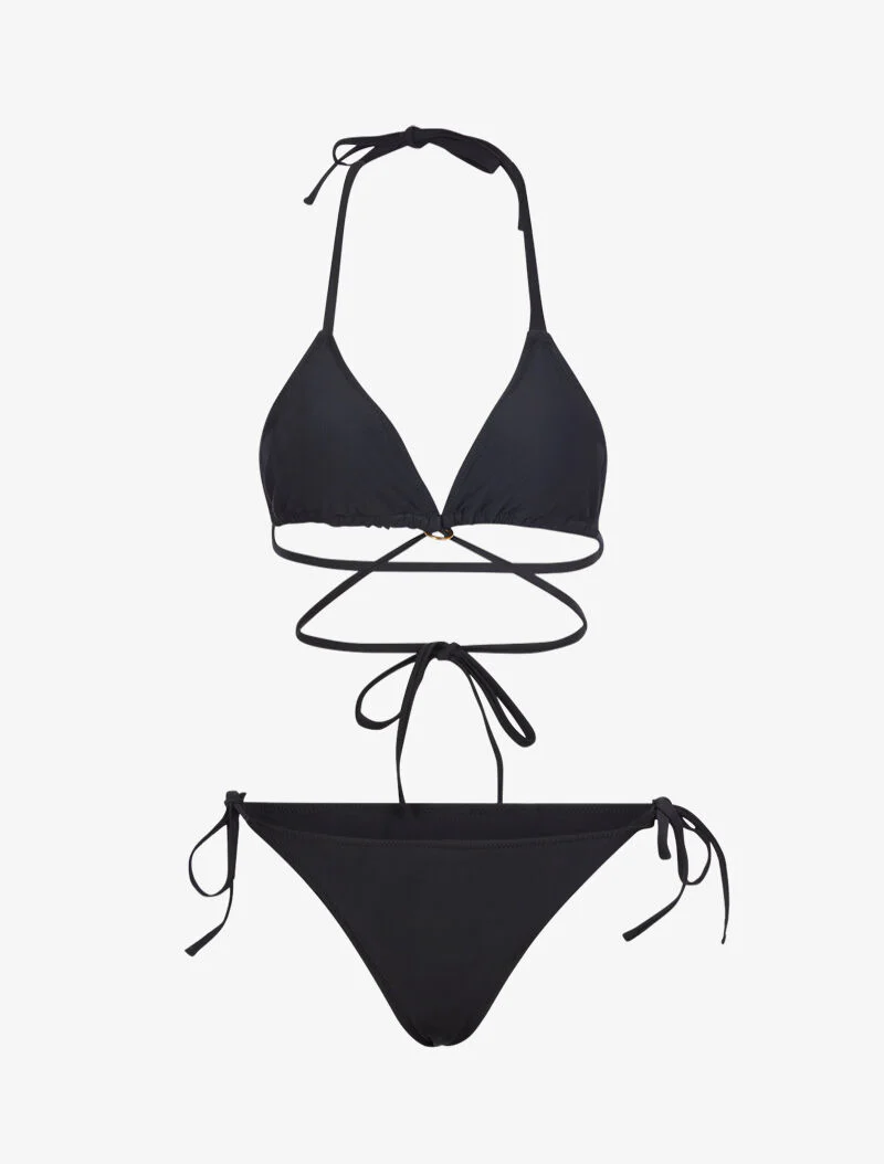 Bikini satiné avec lien à nouer - noir