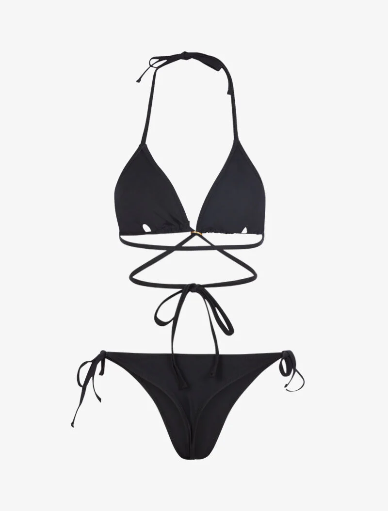 Bikini satiné avec lien à nouer - noir - Image 2