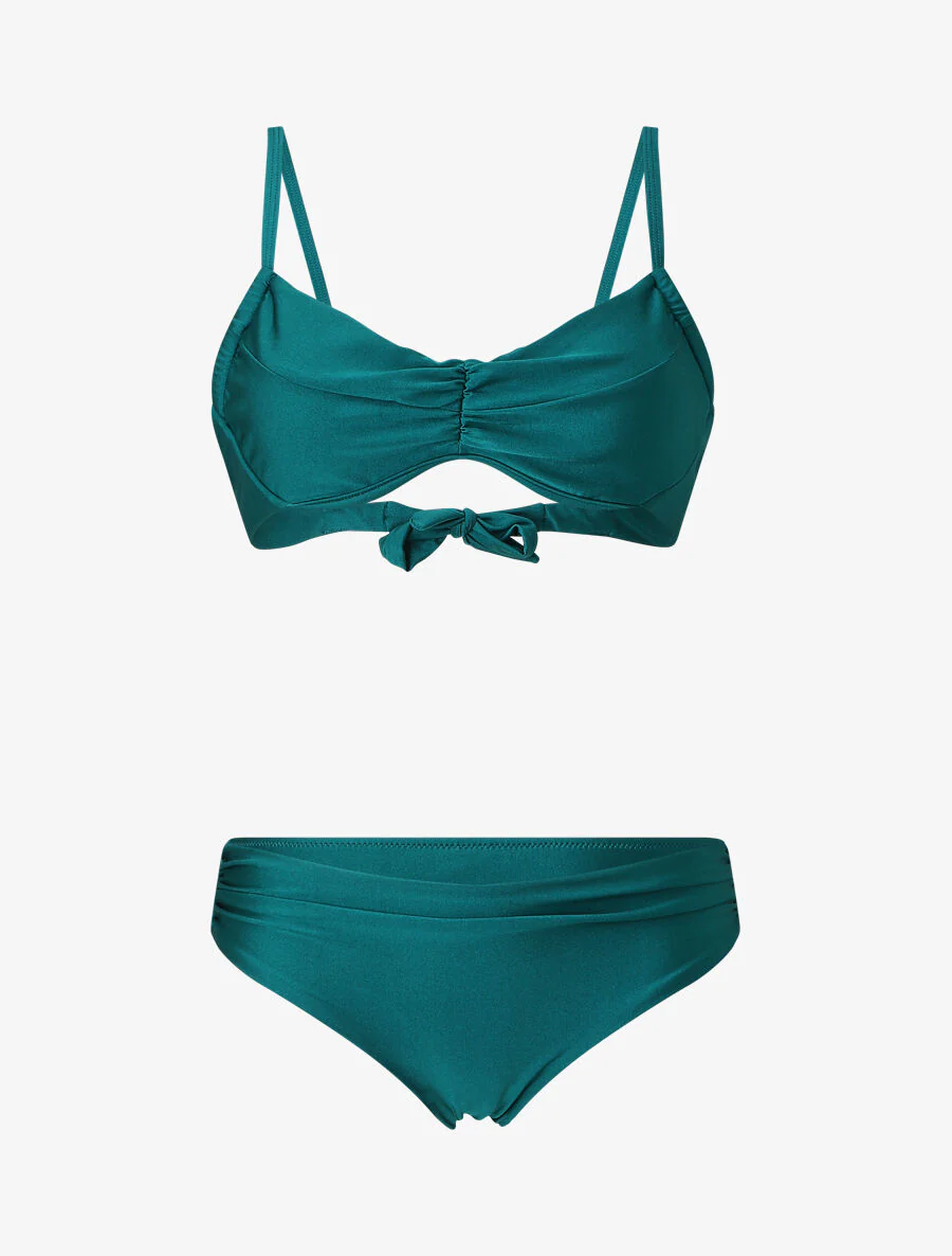 Bikini satiné et plissé - Bleu canard
