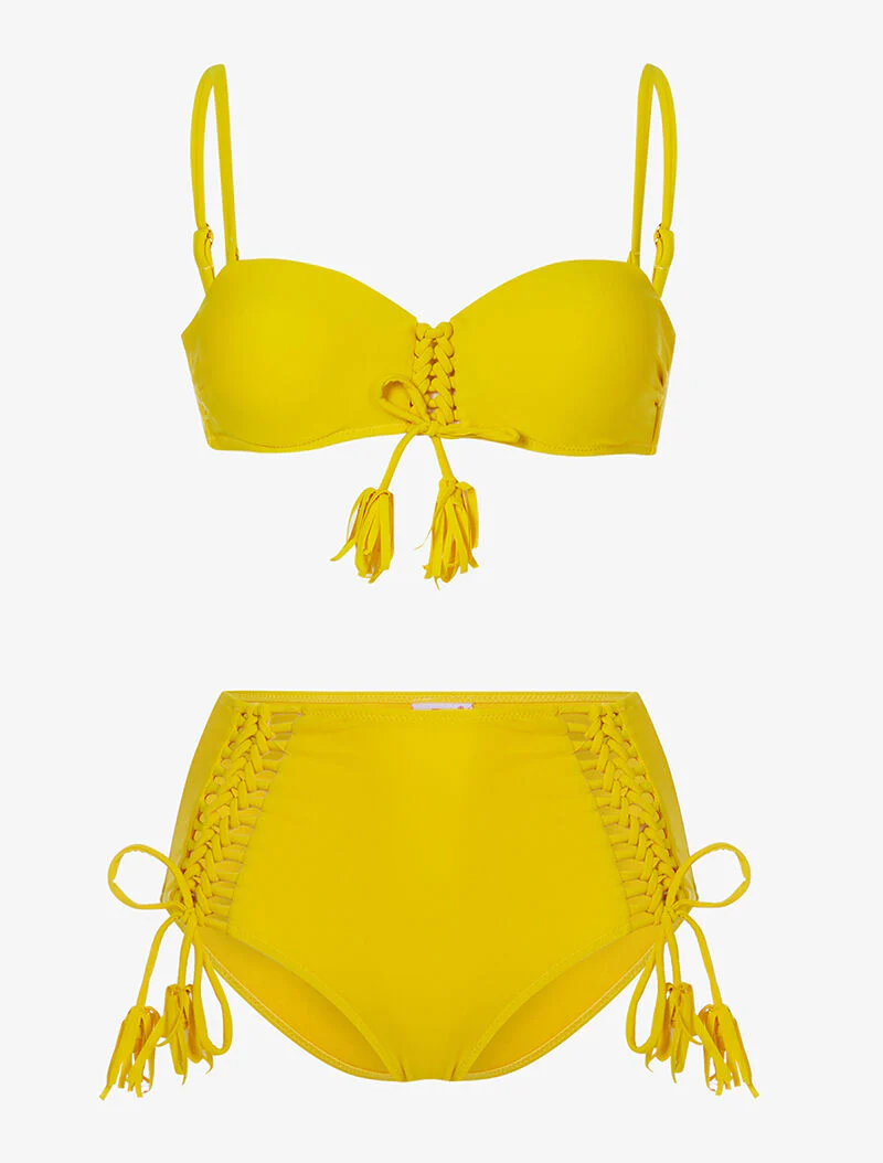 Bikini taille haute à corsage - jaune