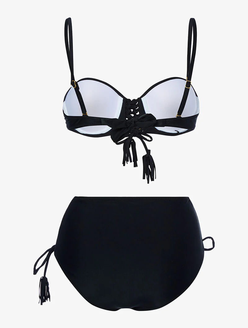 Bikini taille haute à corsage - noir - Image 2