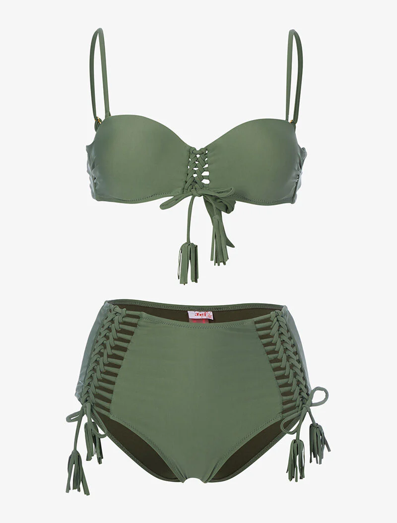 Bikini taille haute à corsage - kaki