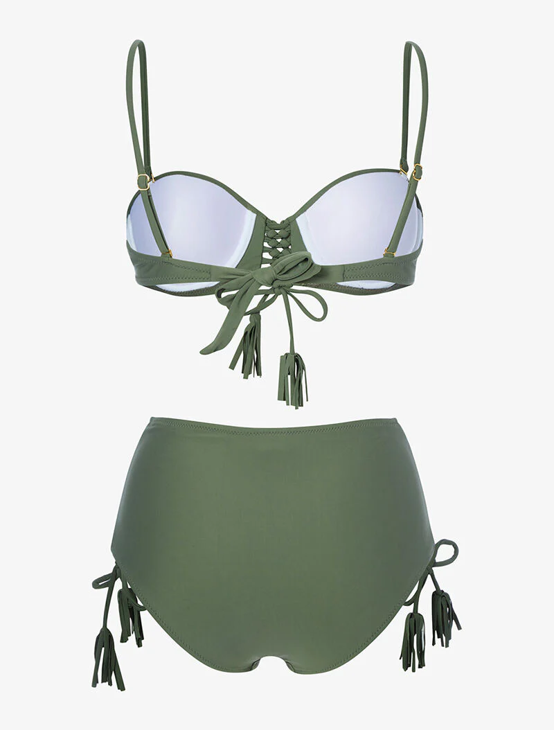 Bikini taille haute à corsage - kaki - Image 2