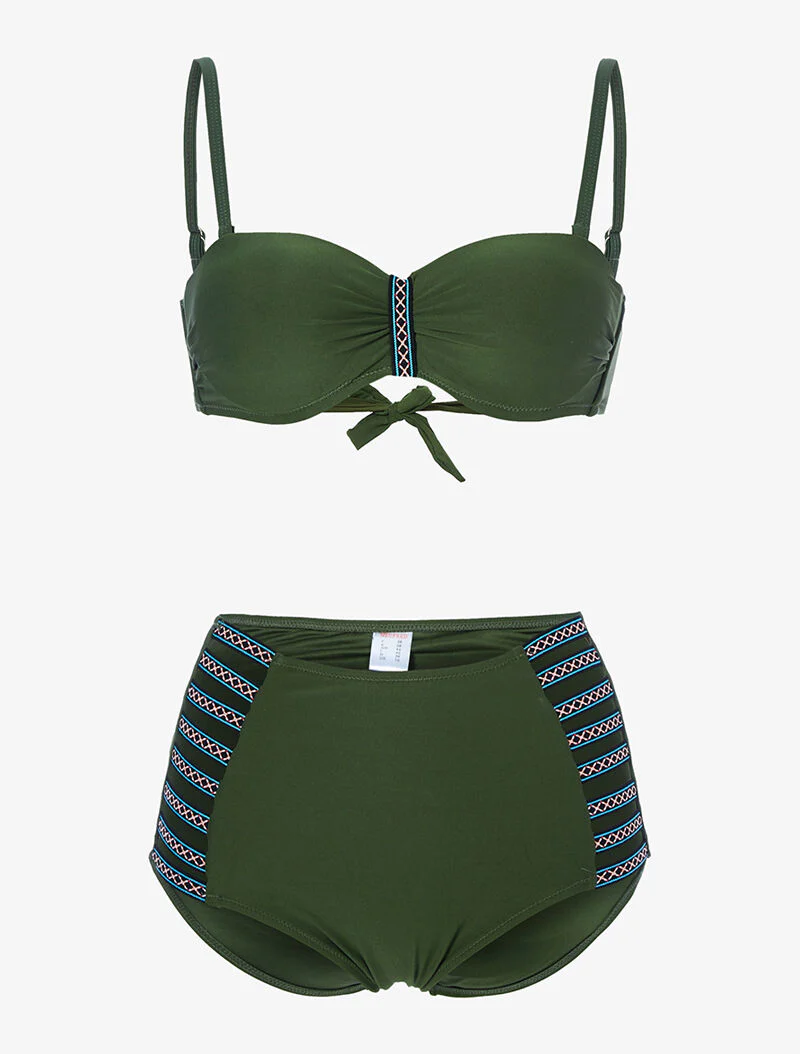 Bikini taille haute à lace brodé - kaki