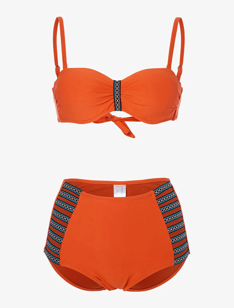 Bikini taille haute à lace brodé - orange
