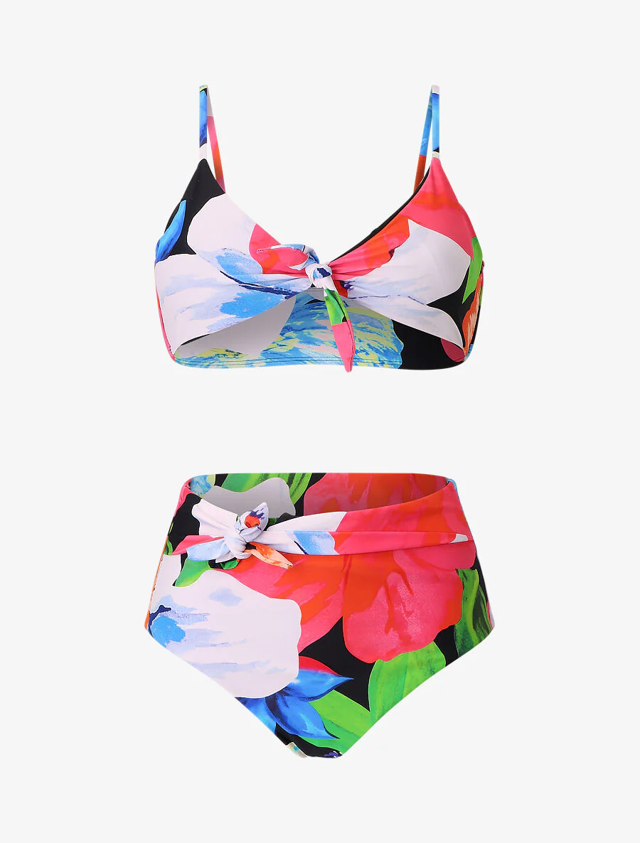 Bikini taille haute imprimé fantaisie - Noir
