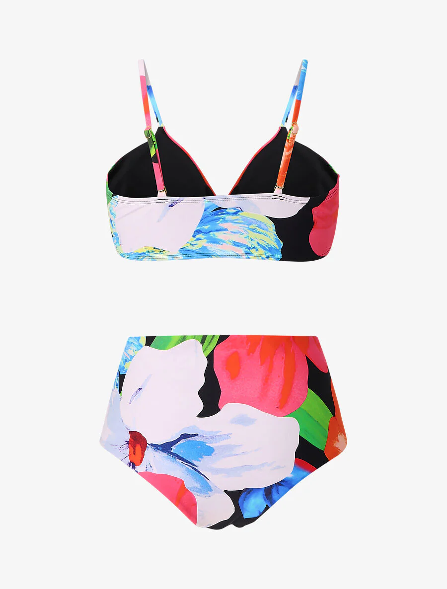 Bikini taille haute imprimé fantaisie - Noir - Image 2