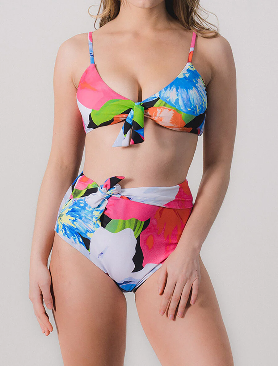 Bikini taille haute imprimé fantaisie - Noir - Image 4