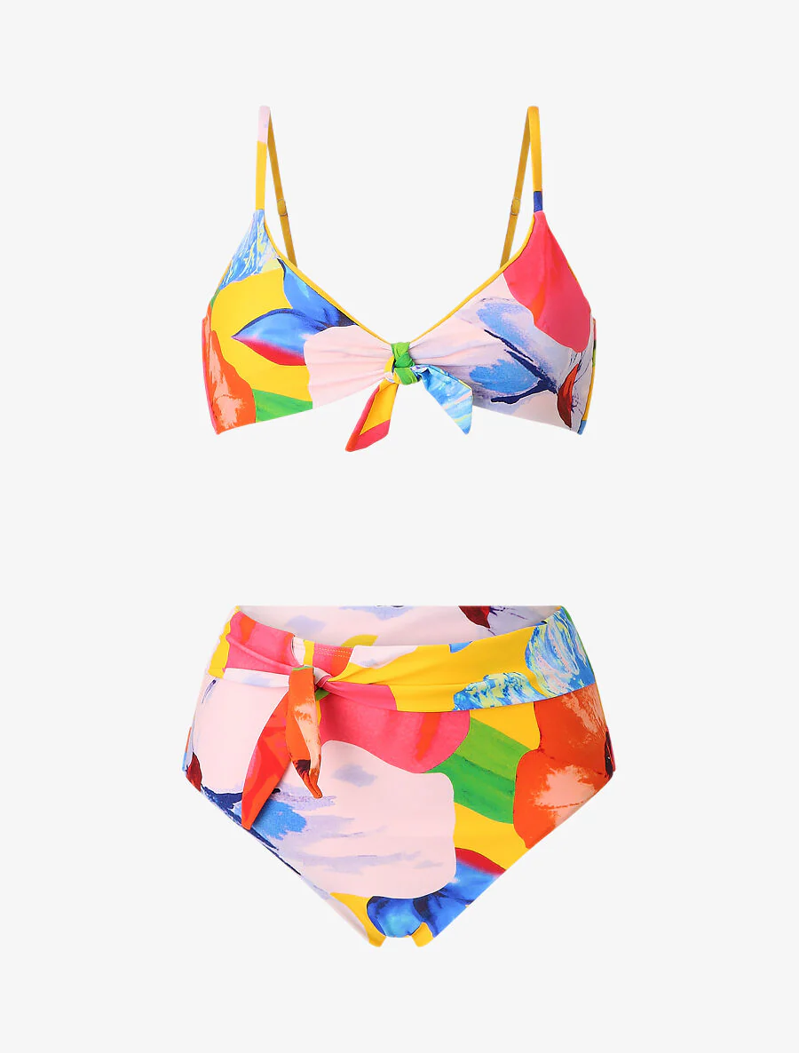 Bikini taille haute imprimé fantaisie - Jaune