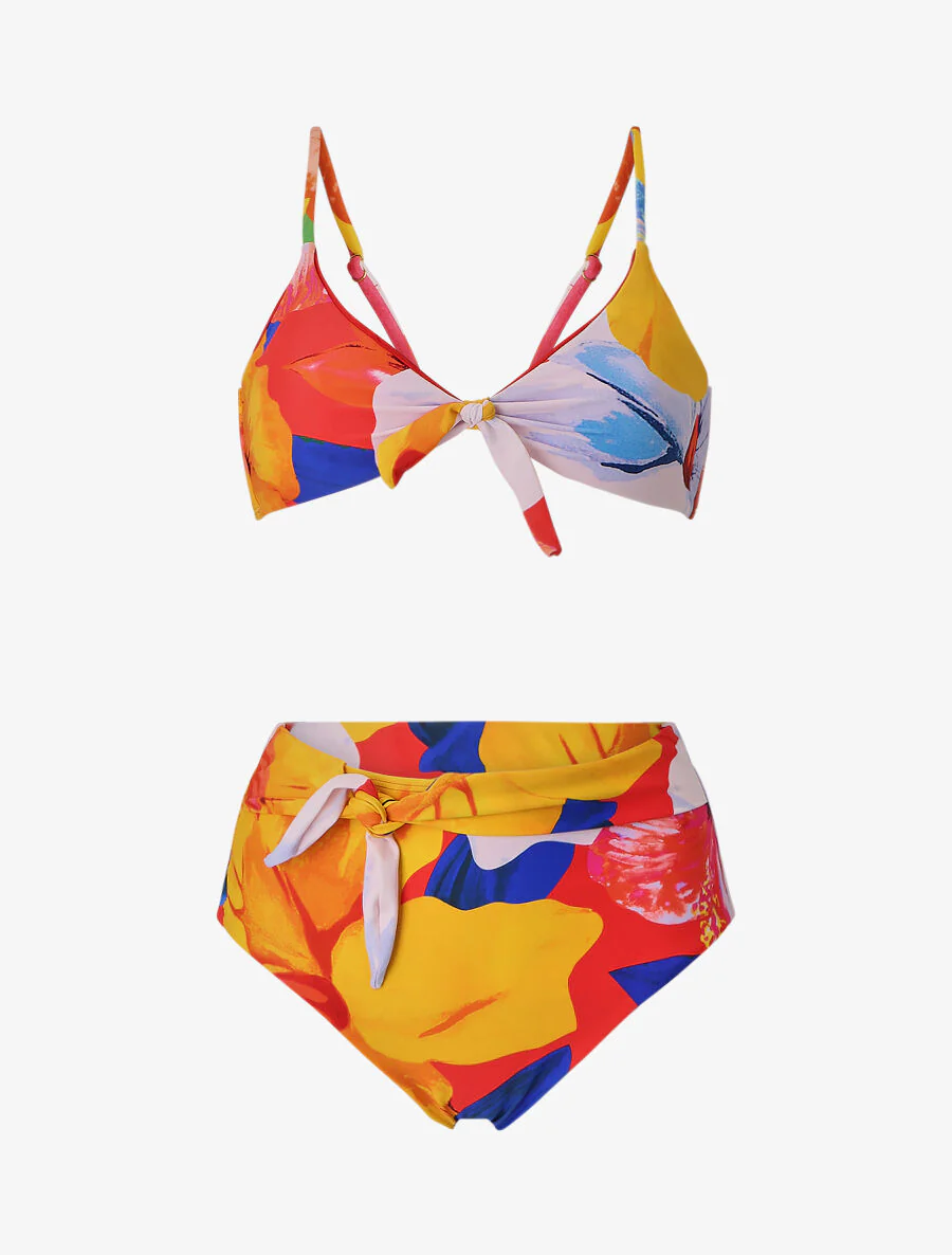 Bikini taille haute imprimé fantaisie - Rouge