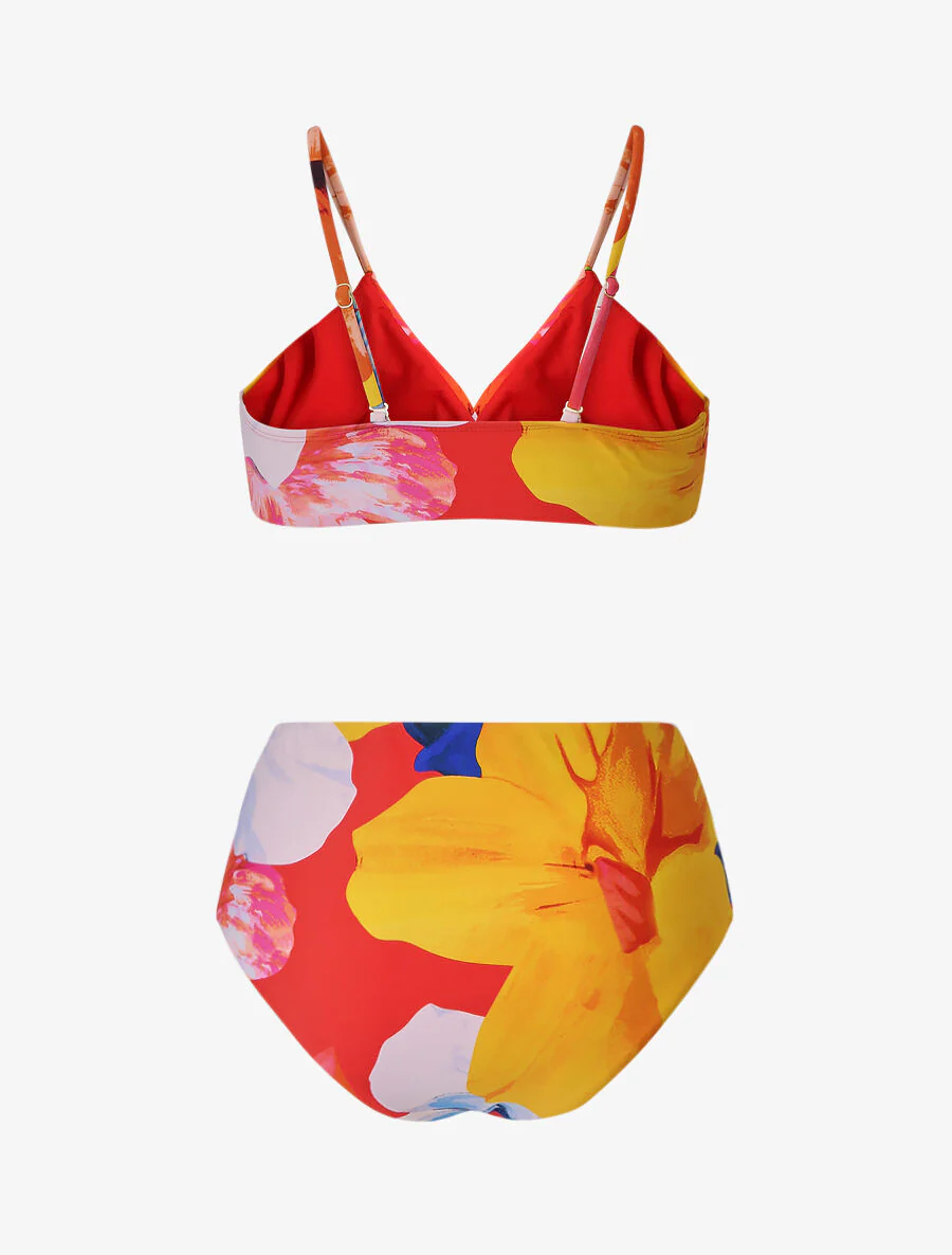Bikini taille haute imprimé fantaisie - Rouge - Image 2